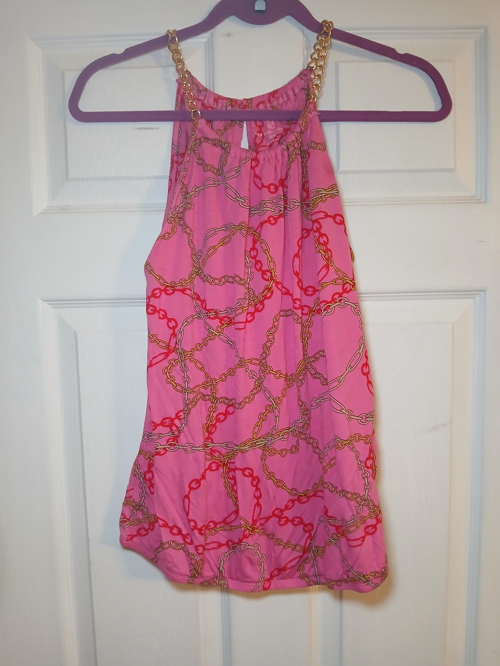 New York & Company Pink Halter Tank with Gold Chain Straps